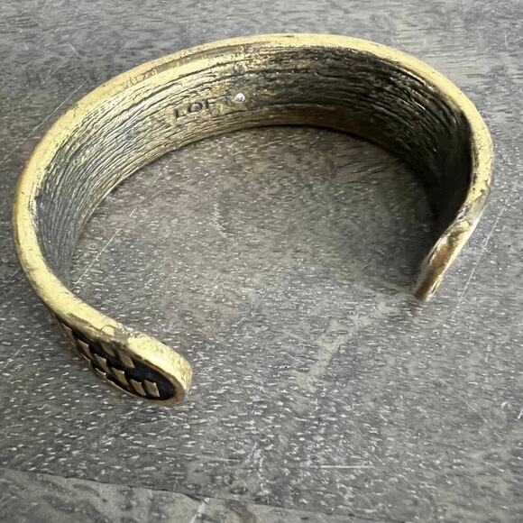 Ann Taylor Loft Antique Gold and Black Chevron Metallic Cuff Bangle Bracelet - Picture 3 of 4